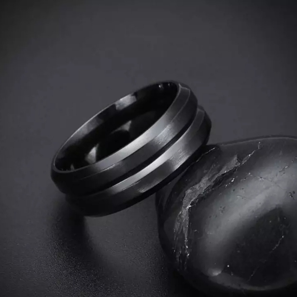 Stainless steel black wedding band ring